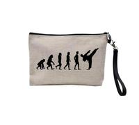 Linen Pouch - Parody Evolution Collection of Man Passion Sport Leisure Instrument Musician Music - Linen Look Canvas Make-Up Bag - Toiletry Bag - Coin Purse, Karate, 23.5 x 15 cm, Makeup Bag
