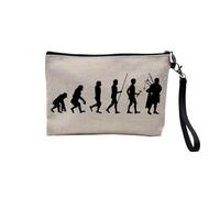 Linen Pouch - Parody Evolution Collection of Man Passion Sport Leisure Instrument Musician Music - Linen Look Canvas Make-Up Bag - Toiletry Bag - Coin Purse, Bagpipes, 23.5 x 15 cm, Makeup Bag