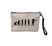Linen Pouch - Parody Evolution Collection of Man Passion Sport Leisure Instrument Musician Music - Linen Look Canvas Make-Up Bag - Toiletry Bag - Coin Purse, Archery, 23.5 x 15 cm, Makeup Bag