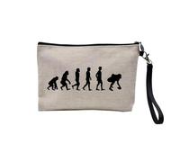 Linen Pouch - Parody Evolution Collection of Man Passion Sport Leisure Instrument Musician Music - Linen Look Canvas Make-Up Bag - Toiletry Bag - Coin Purse, American Football, 23.5 x 15 cm, Makeup