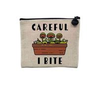 Linen Pouch - Plant Lover Collection - Passion Garden English Garden - Linen Look Canvas Makeup Bag - Toiletry Bag - Coin Purse, Careful I Bite, 15 x 10 cm, Makeup Bag