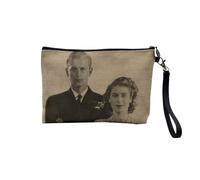 Linen Pouch Queen Elizabeth II and Philip Portrait 1940 Queen of England Vintage Linen Look Canvas Makeup Bag Toiletry Bag 23.5 x 15 cm, Royal Family 2, 23.5 x 15 cm, Makeup Bag