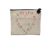 Linen Pouch - The Best Mistress of the World Round Heart Shaped Children's Multi-Coloured Canvas Makeup Bag Linen Look - Coin Purse - 15 x 10 cm, linen, 15 x 10 cm, Makeup Bag