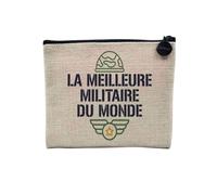 Linen Pouch - The Best of the World Collection - Passion Craft Leisure Sport Collegue Family - Linen Look Canvas Make-Up Bag - Toiletry Bag - Coin Purse, Military - F, 15 x 10 cm, Makeup Bag