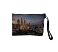 Linen Pouch - Towers Kuala Lumpur de Nuit Lumiere City Malaysia - Linen Look Canvas Makeup Bag - Toiletry Bag - 23.5 x 15 cm, Kuala Lumpur, 23.5 x 15 cm, Makeup Bag