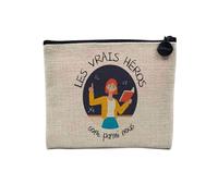 Linen Pouch - Trades Collection The True Heroes Job Profession Teacher Doctor Teacher Caregiver - Linen Look Canvas Makeup Bag - Toiletry Bag - Coin Purse, Mistress, 15 x 10 cm, Makeup Bag