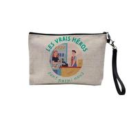 Linen Pouch - Trades Collection The True Heroes Job Profession Teacher Doctor Teacher Caregiver - Linen Look Canvas Makeup Bag - Toiletry Bag - Coin Purse, Cashier, 23.5 x 15 cm, Makeup Bag