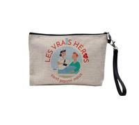 Linen Pouch - Trades Collection The True Heroes Job Profession Teacher Doctor Teacher Caregiver - Linen Look Canvas Makeup Bag - Toiletry Bag - Coin Purse, Nurse, 23.5 x 15 cm, Makeup Bag