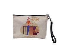 Linen Pouch - Trades Collection The True Heroes Job Profession Teacher Doctor Teacher Caregiver - Linen Look Canvas Makeup Bag - Toiletry Bag - Coin Purse, Maid, 23.5 x 15 cm, Makeup Bag