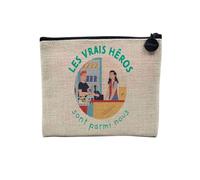 Linen Pouch - Trades Collection The True Heroes Job Profession Teacher Doctor Teacher Caregiver - Linen Look Canvas Makeup Bag - Toiletry Bag - Coin Purse, Cashier, 15 x 10 cm, Makeup Bag