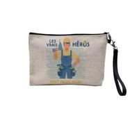 Linen Pouch - Trades Collection The True Heroes Job Profession Teacher Doctor Teacher Caregiver - Linen Look Canvas Makeup Bag - Toiletry Bag - Coin Purse, Bricoleur, 23.5 x 15 cm, Makeup Bag