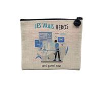 Linen Pouch - Trades Collection The True Heroes Job Profession Teacher Doctor Teacher Caregiver - Linen Look Canvas Makeup Bag - Toiletry Bag - Coin Purse, Developer, 15 x 10 cm, Makeup Bag