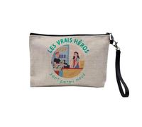 Linen Pouch - Trades Collection The True Heroes Job Profession Teacher Doctor Teacher Caregiver - Linen Look Canvas Makeup Bag - Toiletry Bag - Coin Purse, Cashier, 23.5 x 15 cm, Makeup Bag