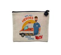 Linen Pouch - True Heroes English Profession Metiers Job Hero du Daily, Linen Look Canvas Make-Up Bag, Toiletry Bag, Coin Purse, Paramedics, 15 x 10 cm, Makeup Bag