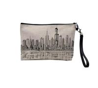 Linen Pouch - United States Skyscrapers New York Los Angeles Skyline Design - Linen Look - Toiletry Bag - 23.5 x 15 cm, Skyline Drawing, 23.5 x 15 cm, Makeup Bag