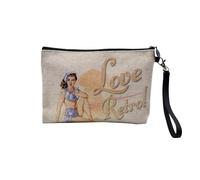 Linen Pouch - Vintage Car Photos Humour Black and White Retro - Linen Look Canvas Make-Up Bag - Toiletry Bag - Coin Purse, Pin Up, 23.5 x 15 cm, Makeup Bag