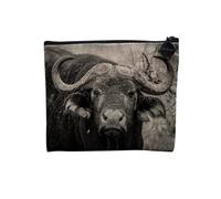 Linen Pouch - Wild Animals Meadow Fields Animals Breeding Cow Wolf Bear Nature Animal Photo - Linen Look Canvas Makeup Bag - Toiletry Bag - Coin Purse, Buffalo, 15 x 10 cm, Makeup Bag