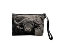Linen Pouch - Wild Animals Meadow Fields Animals Breeding Cow Wolf Bear Nature Animal Photo - Linen Look Canvas Makeup Bag - Toiletry Bag - Coin Purse, Buffalo, 23.5 x 15 cm, Makeup Bag