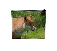 Linen Pouch - Wild Animals Meadow Fields Animals Breeding Cow Wolf Bear Nature Animal Photo - Linen Look Canvas Makeup Bag - Toiletry Bag - Coin Purse, Fox 7, 15 x 10 cm, Makeup Bag