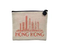 Linen Pouch - World Cities Collection Minimalist Travel Tourism Postcard - Linen Look Canvas Makeup Bag - Toiletry Bag - Coin Purse, Hong Kong, 15 x 10 cm, Makeup Bag