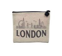 Linen Pouch - World Cities Collection Minimalist Travel Tourism Postcard - Linen Look Canvas Makeup Bag - Toiletry Bag - Coin Purse, London, 15 x 10 cm, Makeup Bag