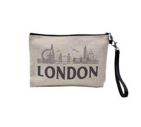 Linen Pouch - World Cities Collection Minimalist Travel Tourism Postcard - Linen Look Canvas Makeup Bag - Toiletry Bag - Coin Purse, London, 23.5 x 15 cm, Makeup Bag
