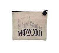 Linen Pouch - World Cities Collection Minimalist Travel Tourism Postcard - Linen Look Canvas Makeup Bag - Toiletry Bag - Coin Purse, MOSCOW, 15 x 10 cm, Makeup Bag