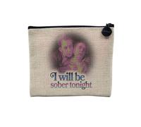 Linen Pouch - Zoomer Culture Collage Vintage Illustration Art Humour Joke Street Wear Canvas Makeup Bag Linen Look Toiletry Bag Coin Purse, Sober, 15 x 10 cm, Makeup Bag