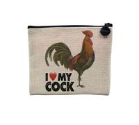 Linen Pouch - Zoomer Culture Collage Vintage Illustration Art Humour Joke Street Wear Canvas Makeup Bag Linen Look Toiletry Bag Coin Purse, My Rooster, 15 x 10 cm, Makeup Bag