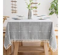 Linen Rectangle Table Cloth Waterproof Fabric Farmhouse Burlap Rustic Boho Gray Oblong Tablecloth for Party, Camping, Picnic, Kitchen, Coffee, and Dining Room Table Decor, 55" x 86", 6-8 Seats