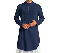 Linen Robe for Men Long Sleeve Henley Muslim Thobe Extra Long V-Neck Dressing Gown Medium Length Lightweight India Style Robes Men's Summer Casual Kimono Versatile Longline Top Size S-3xl