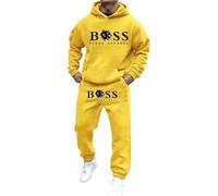 Linen Sets for Men 2 Piece Luxury 2 Piece Coral Fleece Hoodie and Jogger Loungewear Set Warm Soft Cosy Loungewear Lounge Wear Set Winter Tracksuit for Men Xmas(Yellow,XXL)