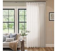 Linen Sheer Pleated Curtains 84 Inches Long 100 Inch Wide Patio Sliding Door Curtains Light Filtering Semi Sheer Pinch Pleat Drapes Cream Ivory Boho Extra Wide 100 x 84 Drapes for Living Dining Room