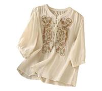Linen Shirt Boho Blouse Linen Shirt Women Summer Embroidery Tunic Tops Retro Jacquard Short Sleeve Boho Blouse Casual Loose Fit Flowy Hem Tee Lightning Deals of The Day Today Sale