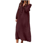 Linen Shirt Dresses for Women UK Cotton Linen Shift Dress Long Sleeve V Neck Dresses Plus Size Button Neck Tunic Beach Dresses Loose Summer Long Dresses Office Casual Maxi Dresses Wine