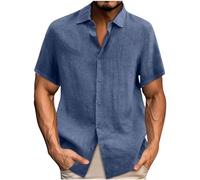 Linen Shirt for Men Clearance,Mens Solid Color Lapel Button Down Short Sleeve Linen Shirts,Summer Holiday Vacation Beach Blouse Office Work Blouses Casual Loose Comfroty Breathable Tops UK Size S-5XL