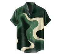 Linen Shirt for Men UK Classic Vintage 3D Printed Shirt Mens Regular Fit Short Sleeve Shirts 70s Disco Party Costume Retro Shirts Casual Summer Beach Hawaii Tops for Tropical Holiday Beach Black