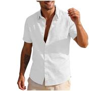 Linen Shirt for Men UK Short Sleeve Button Down Tops Slim Fit Formal Work Office T Shirts Loose Casual Tee Comfy Breathable Blouses Solid Color Vacation Holiday Business Wedding Guest Party Beach 8-18