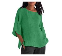 Linen Shirt for Women UK Clearance Oversized 3/4 Sleeve Tunic Tops Cotton Linen T-Shirt Loose Fit Boho Tops Plain Summer Tee Shirts Ladies Casual Longline Blouses Plus Size 22