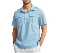 Linen Shirt Men Todays Offers Special Deals, Mens Polos Shirts Short Sleeve Casual Plain Cotton Tshirts Summer Turndown Collar Tops Regular Fit Work Cargo Shirts with Pockets Golf Basic Tee S-5XL