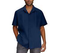 Linen Shirt Mens Clearance,Men Short Sleeve Linen Shirts Today's Deals,Solid Color Lapel Button Down Blouses Holiday Vacation Beach Blouse Casual Loose Comforty Tops Summer Clothes UK Size 8-18