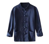Linen Shirt Men's Long Sleeve Japanese Shirt Summer Casual Shirt Cotton Linen Plain Muslin Shirt Beach Tops Business Shirt Summer Casual Regular Fit Shirt Breathable, blue, XXL