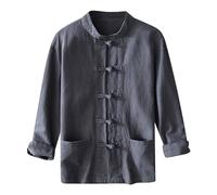 Linen Shirt Men's Long Sleeve Japanese Shirt Summer Casual Shirt Cotton Linen Plain Muslin Shirt Beach Tops Business Shirt Summer Casual Regular Fit Shirt Breathable, gray, XXL