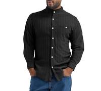 Linen Shirt Men's Long Sleeve Shirt Button Down Regular Fit Striped Casual Shirts Summer Beach Linen Shirt Fitted Business Casual Holiday Summer Beach with Pocket Activewear Coat, black, S