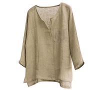 Linen Shirt Men's Long Sleeve Summer Linen Shirts Somemr Lightweight Blouses Oversize Long Blouse Regular Fit Casual Shirt Summer Shirt Henley Shirts For Men Linen Shirt, khaki, XL