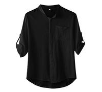 Linen Shirt Men's Short Sleeve Non-Iron Summer Shirt Men's Lightweight Sports T-Shirts Breathable Lapel Casual Solid Shirt Colour Half Sleeve Cotton Linen Shirt Button Down Shirt Summer Shirts, black,