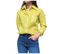 Linen Shirt with Satin Accents- female- Mason's- Shirts- Yellow- M- Blouses & Shirts M