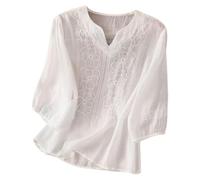 Linen Shirt Women Summer Embroidery Linen Tunic Tops Retro Jacquard Short Sleeve Boho Blouse Casual Loose Fit Flowy Hem Tee Shirt Lightweight Summer Beach Wear Blouse for Vacation Office