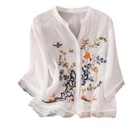 Linen Shirt Women Summer Embroidery Linen Tunic Tops Retro Jacquard Short Sleeve Boho Blouse Casual Loose Fit Flowy Hem Tee Shirt Lightweight Summer Beach Wear Blouse for Vacation Office