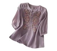 Linen Shirt Women Summer Embroidery Linen Tunic Tops Retro Jacquard Short Sleeve Boho Blouse Casual Loose Fit Flowy Hem Tee Shirt Lightweight Summer Beach Wear Blouse for Vacation Office